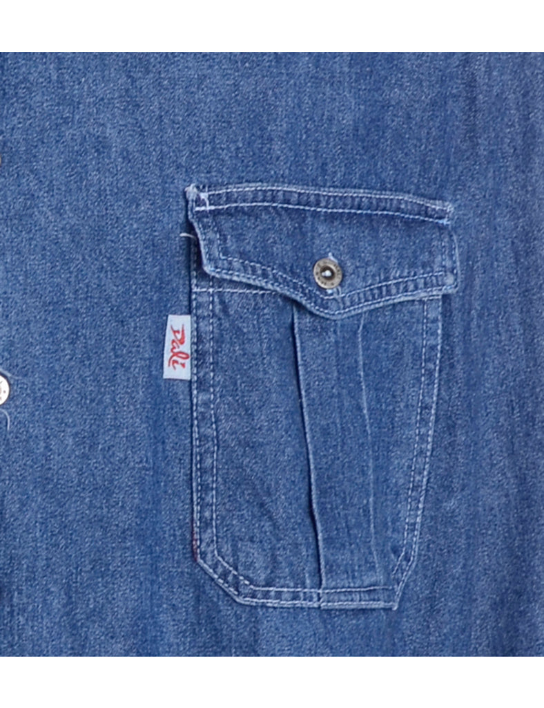 Beyond Retro Label Label Charles Grandad Collar Denim Shirt