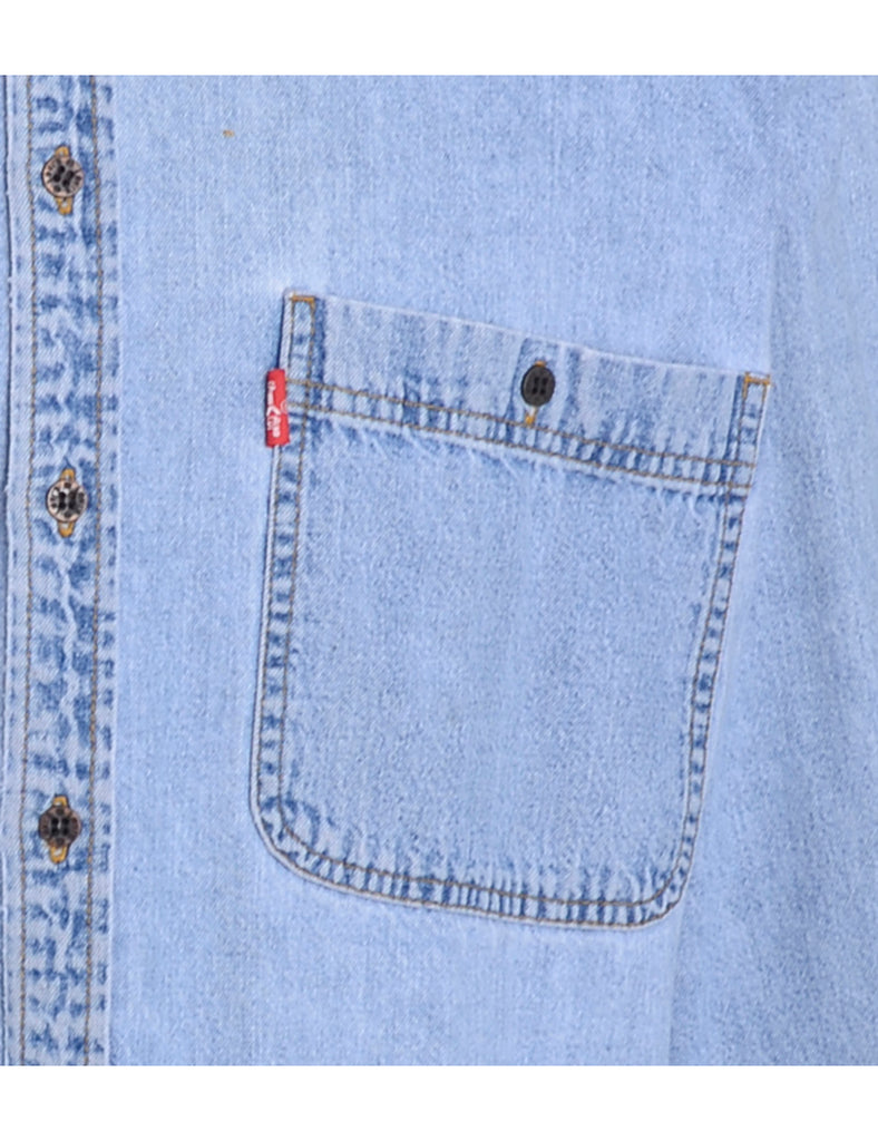 Beyond Retro Label Label Charles Grandad Collar Denim Shirt