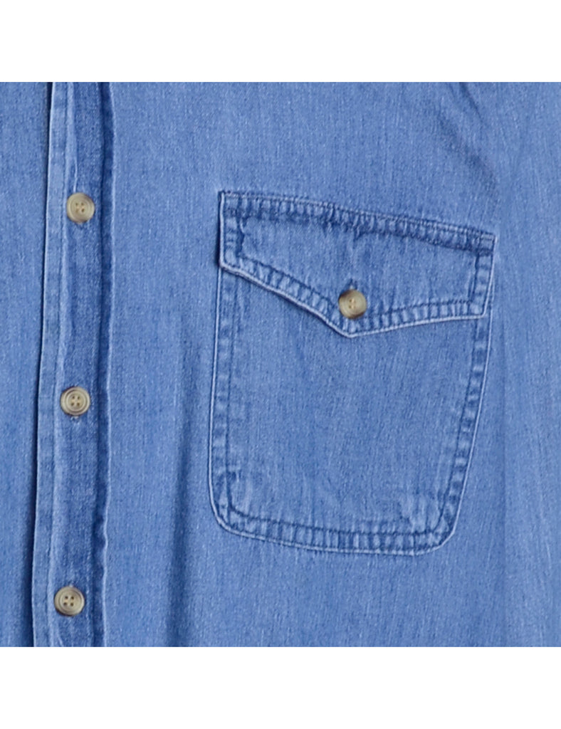 Beyond Retro Label Label Charles Grandad Collar Denim Shirt