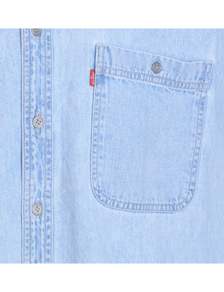Beyond Retro Label Label Charles Grandad Collar Denim Shirt