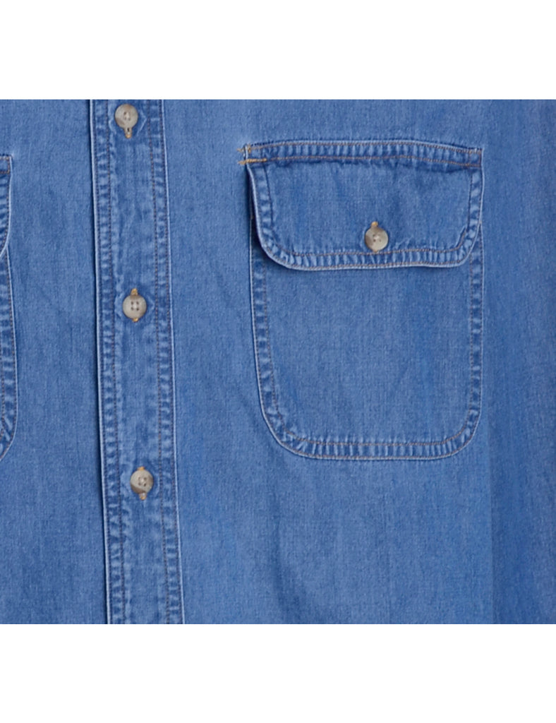 Beyond Retro Label Label Charles Grandad Collar Denim Shirt