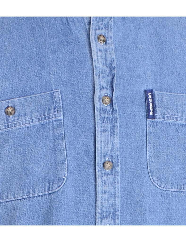 Beyond Retro Label Label Grandad Collar Check Trim Denim Shirt