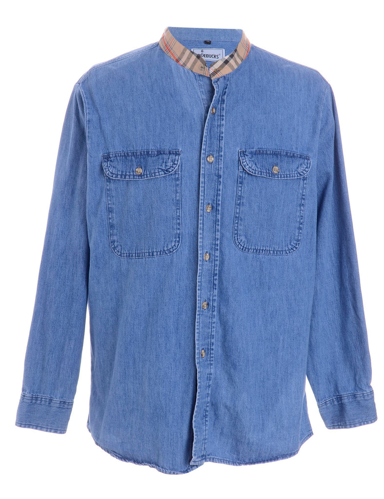 Beyond Retro Label Label Grandad Collar Denim Shirt