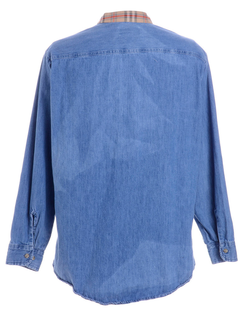 Beyond Retro Label Label Grandad Collar Denim Shirt