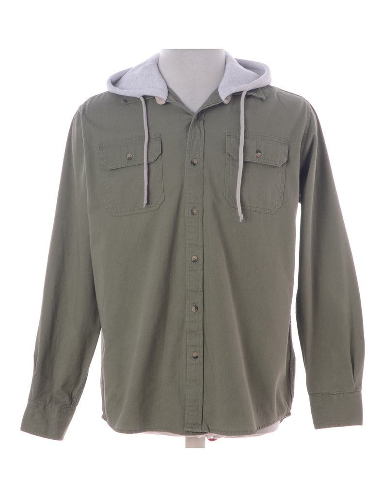 Beyond Retro Label Label Olive Green Theo Hooded Shirt