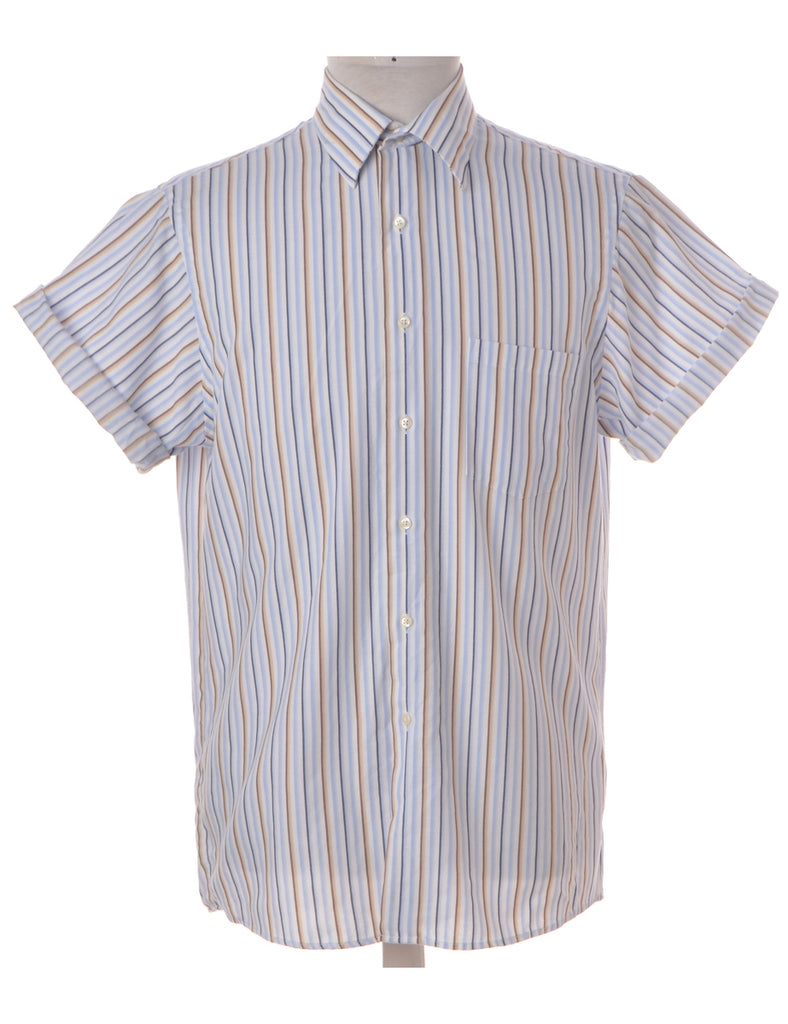 Beyond Retro Label Label Roll Sleeve Stripy Shirt