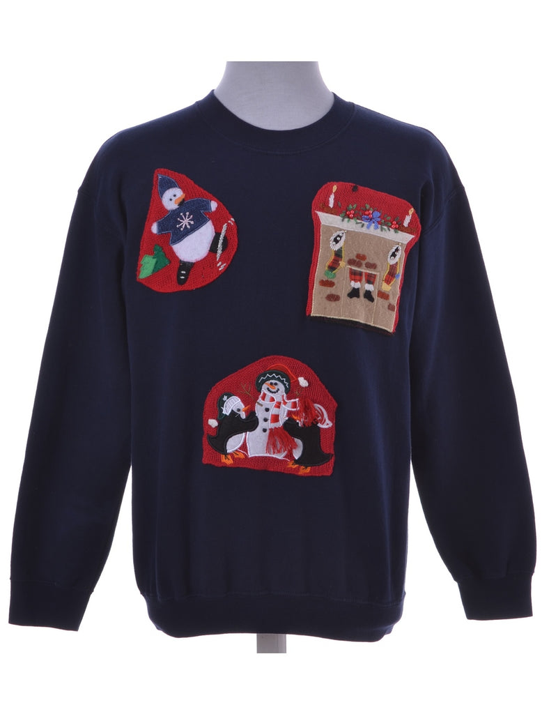 Beyond Retro Label Navy Appliqué Christmas Sweatshirt
