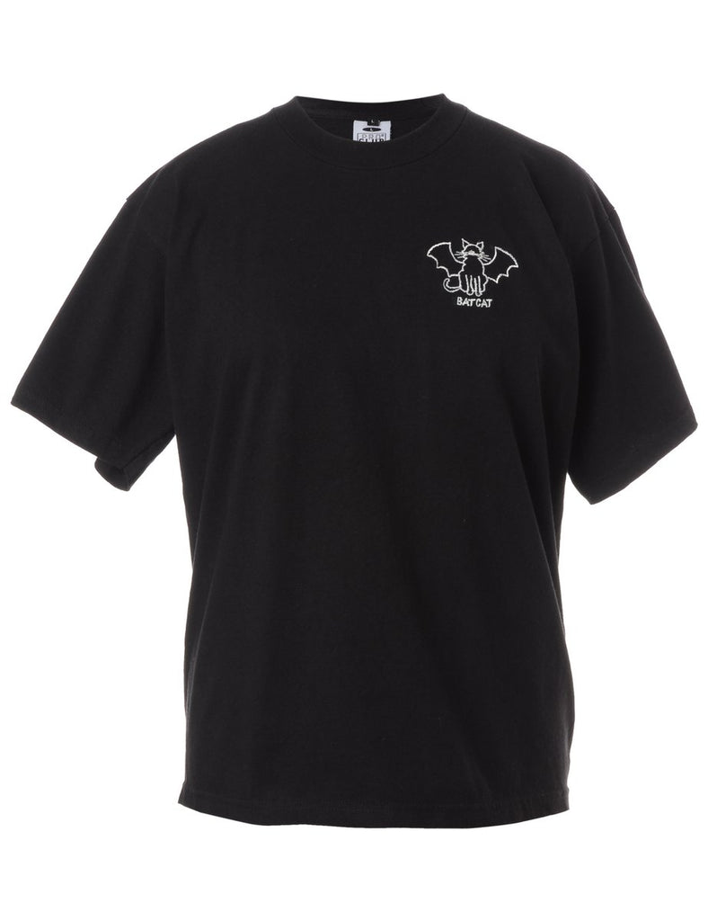 Label Bat Cat Embroidered T-shirt - t-shirt - Beyond Retro