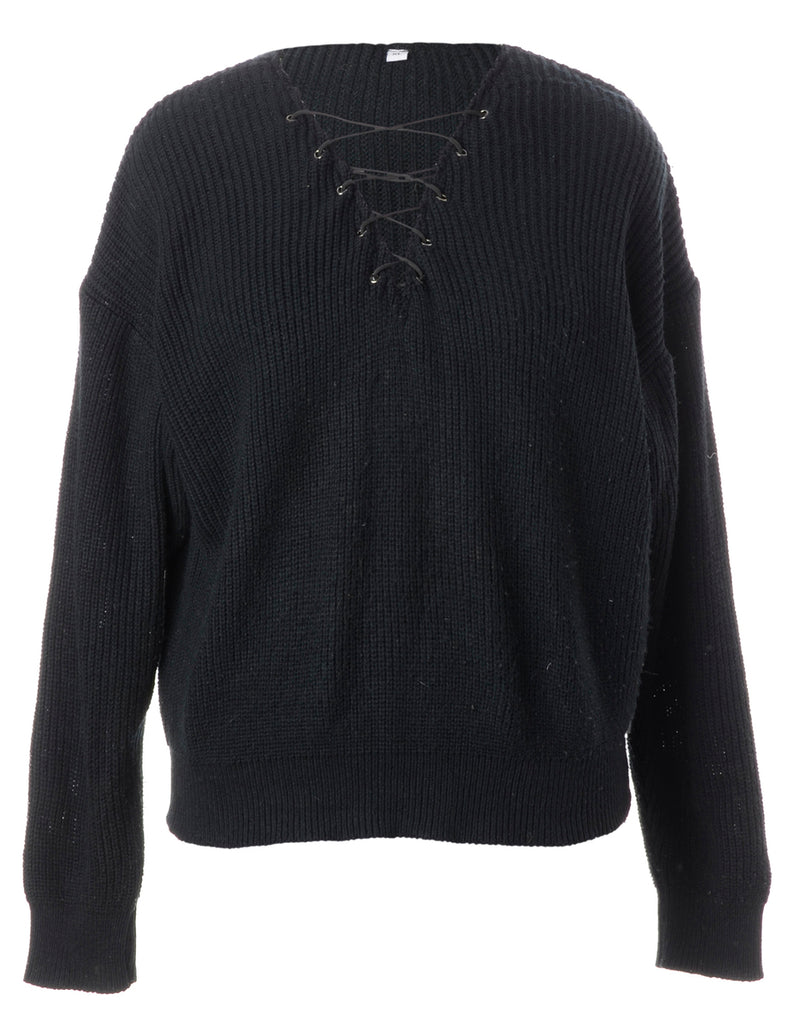 Label Black Lace Up Jumper - Knits - Beyond Retro