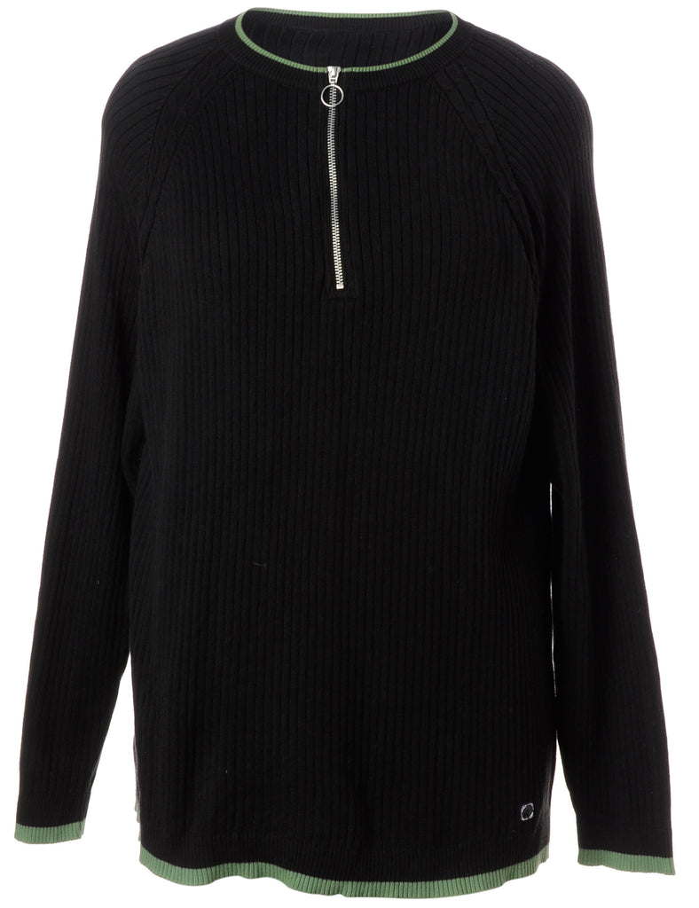 Beyond Retro Label Label Black Zip Front Knitted Jumper