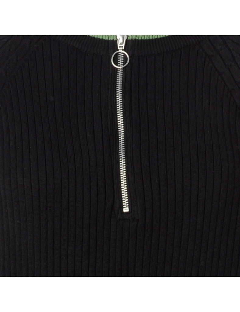 Beyond Retro Label Label Black Zip Front Knitted Jumper
