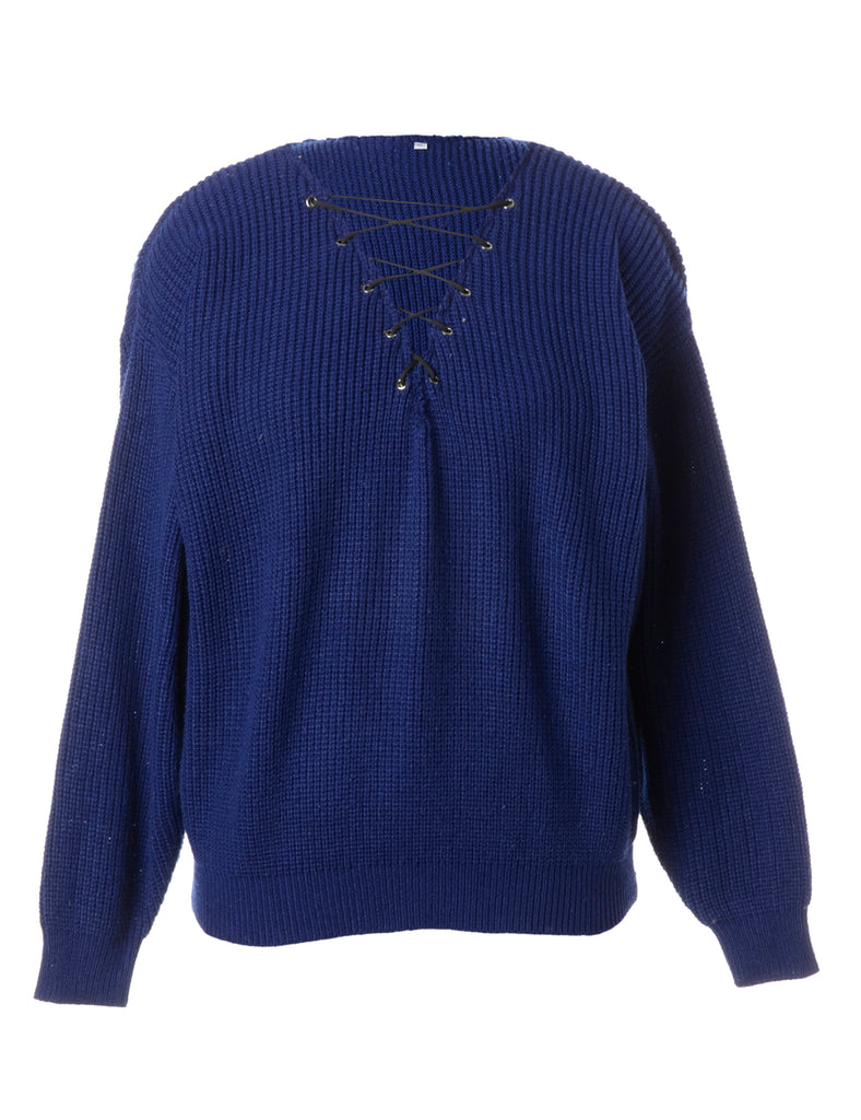 Label Blue Lace Up Jumper - Knits - Beyond Retro