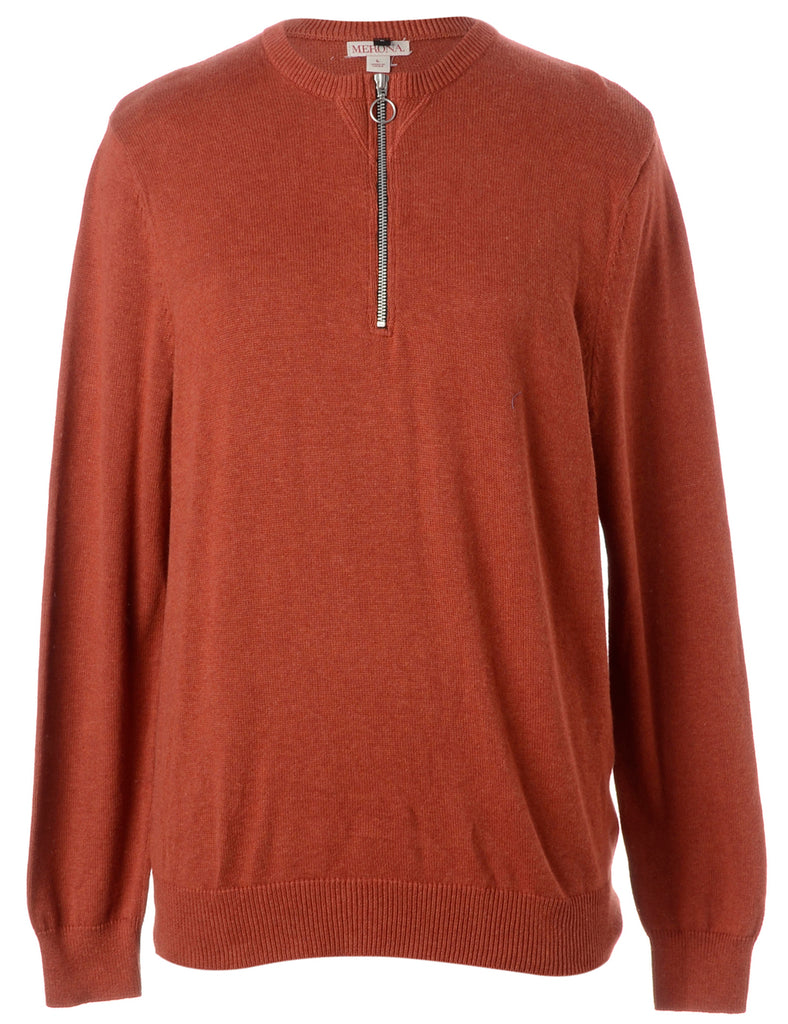Beyond Retro Label Label Brown Zip Front Knitted Jumper
