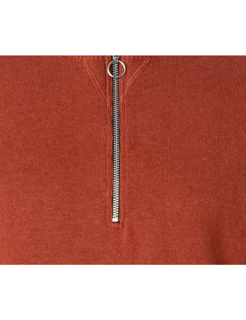 Beyond Retro Label Label Brown Zip Front Knitted Jumper