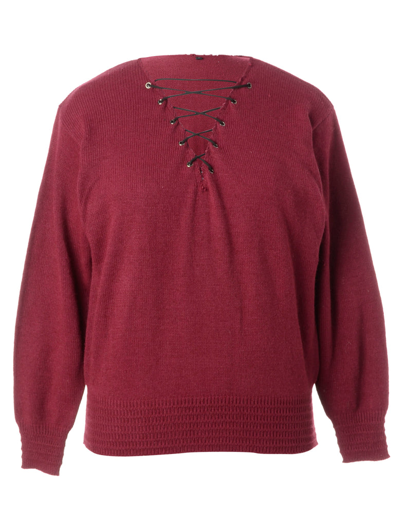 Beyond Retro Label Label Burgundy Lace Up Jumper