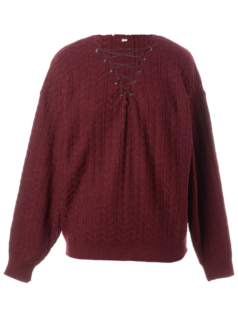 Beyond Retro Label Label Burgundy Lace Up Jumper