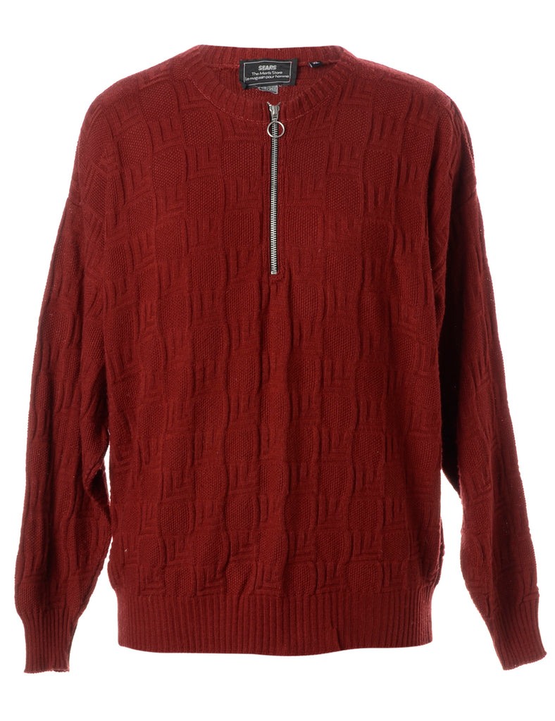 Beyond Retro Label Label Burgundy Zip Front Knitted Jumper
