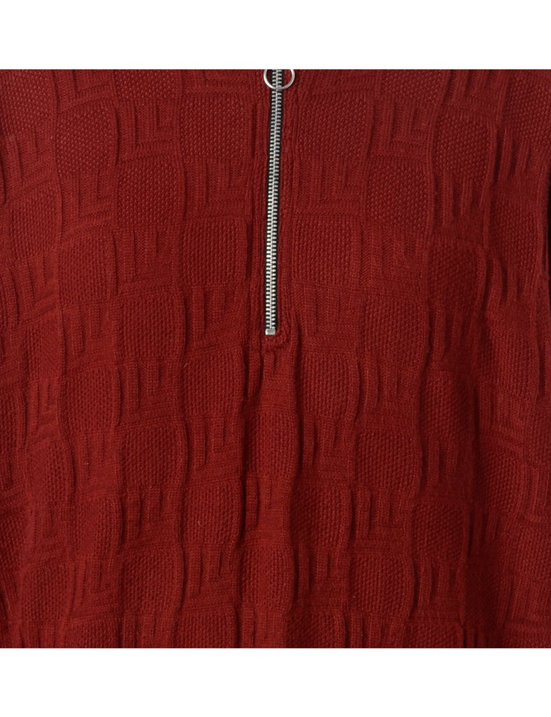 Beyond Retro Label Label Burgundy Zip Front Knitted Jumper