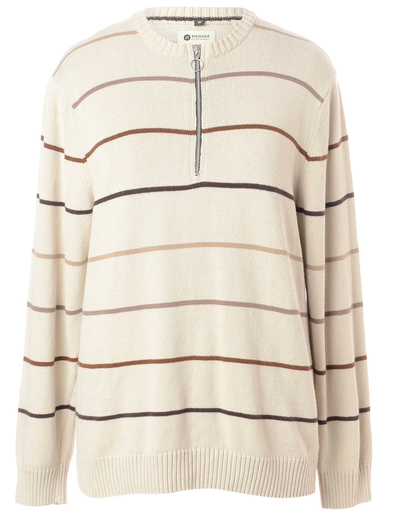 Beyond Retro Label Label Cream Zip Front Knitted Jumper