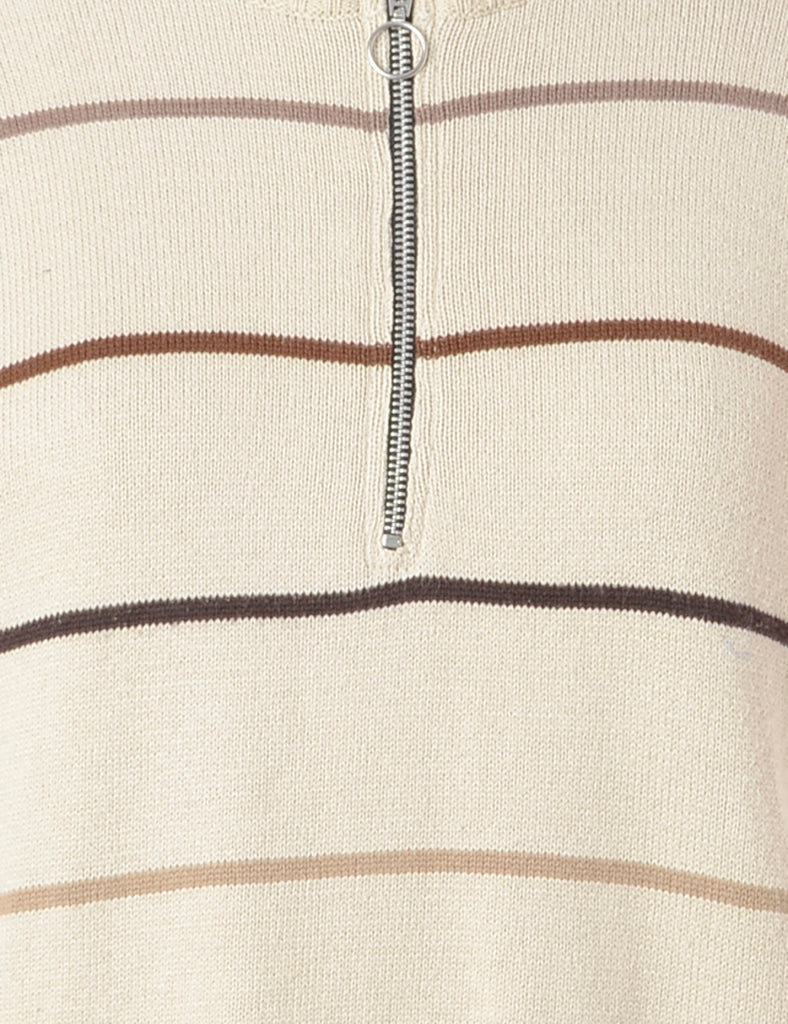 Beyond Retro Label Label Cream Zip Front Knitted Jumper