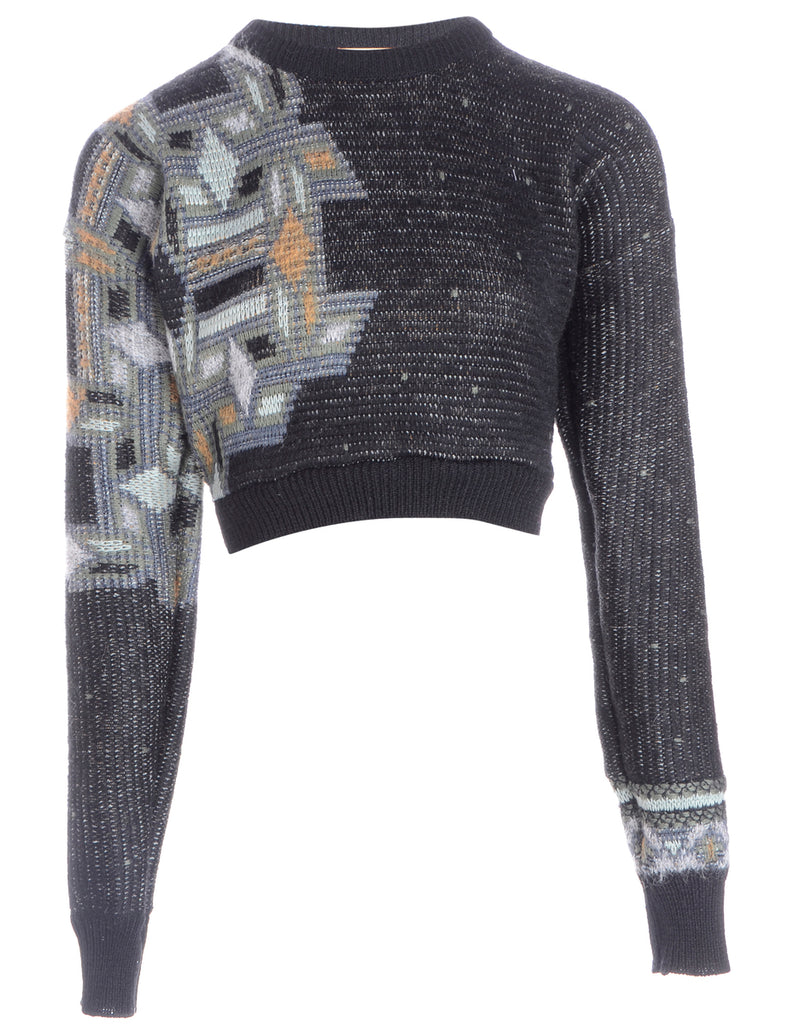 Beyond Retro Label Label Cropped 80s Graphic Pattern Jumper