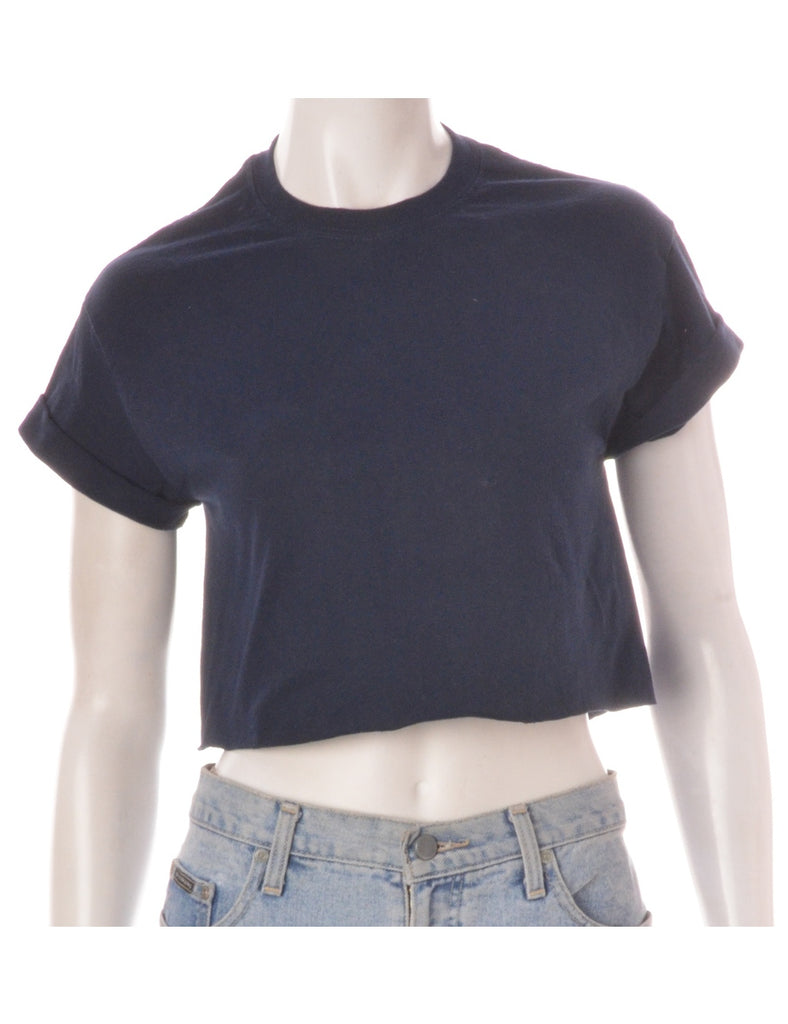Beyond Retro Label Label Cropped Bell Roll Sleeve Navy T-Shirt