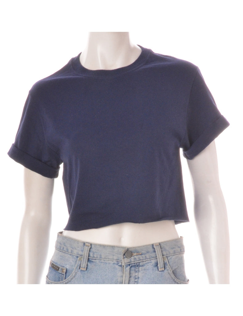 Beyond Retro Label Label Cropped Bell Roll Sleeve Navy T-Shirt