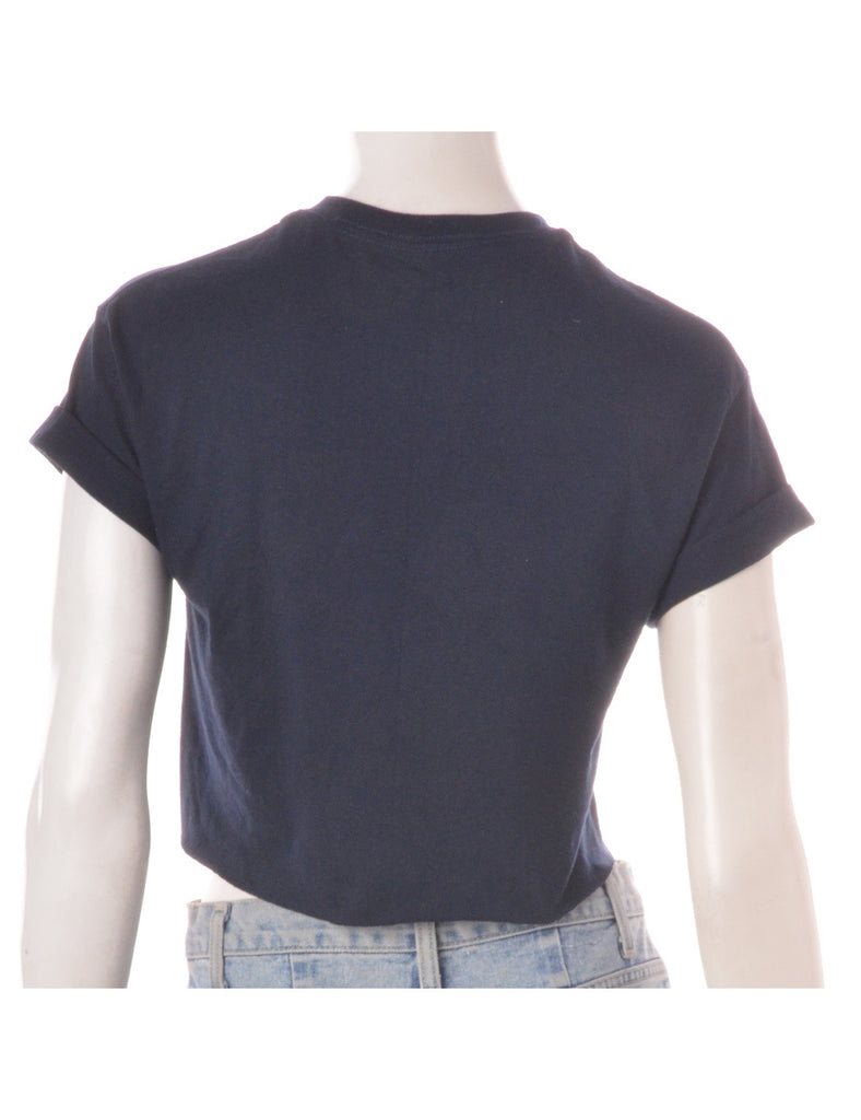 Beyond Retro Label Label Cropped Bell Roll Sleeve Navy T-Shirt