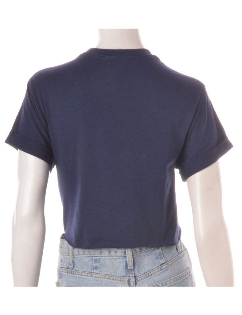 Beyond Retro Label Label Cropped Bell Roll Sleeve Navy T-Shirt