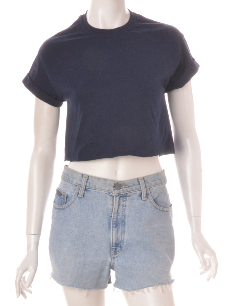 Beyond Retro Label Label Cropped Bell Roll Sleeve Navy T-Shirt