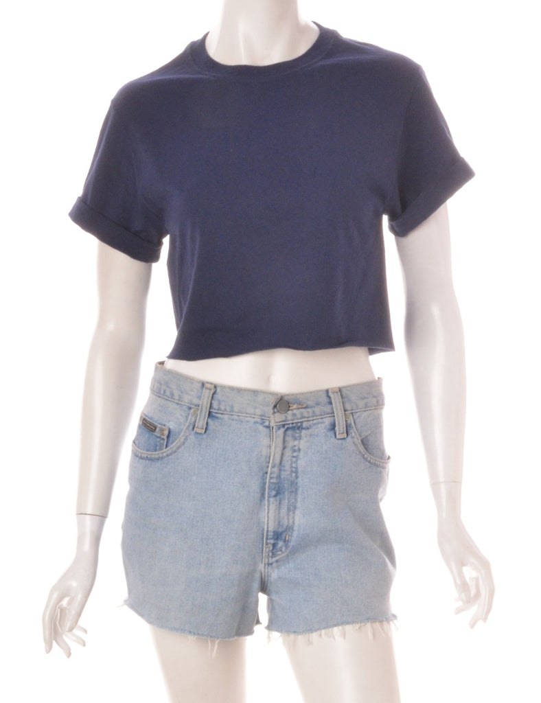 Beyond Retro Label Label Cropped Bell Roll Sleeve Navy T-Shirt