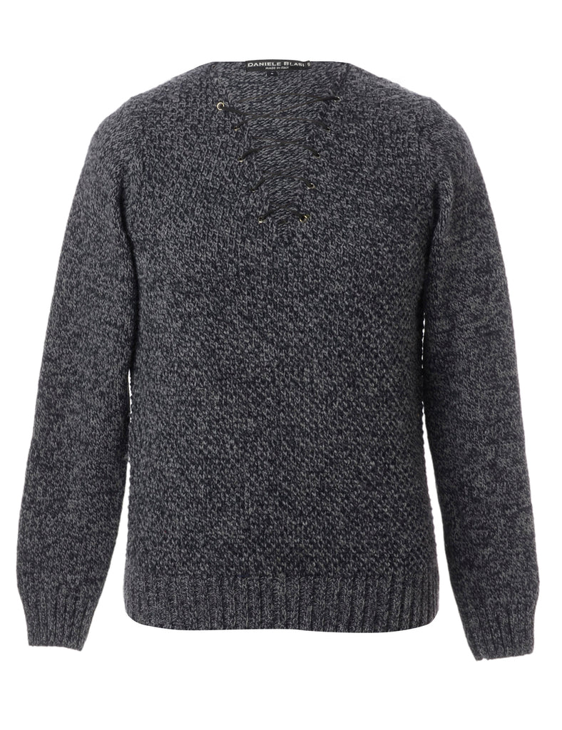 Beyond Retro Label Label Dark Grey Lace Up Jumper