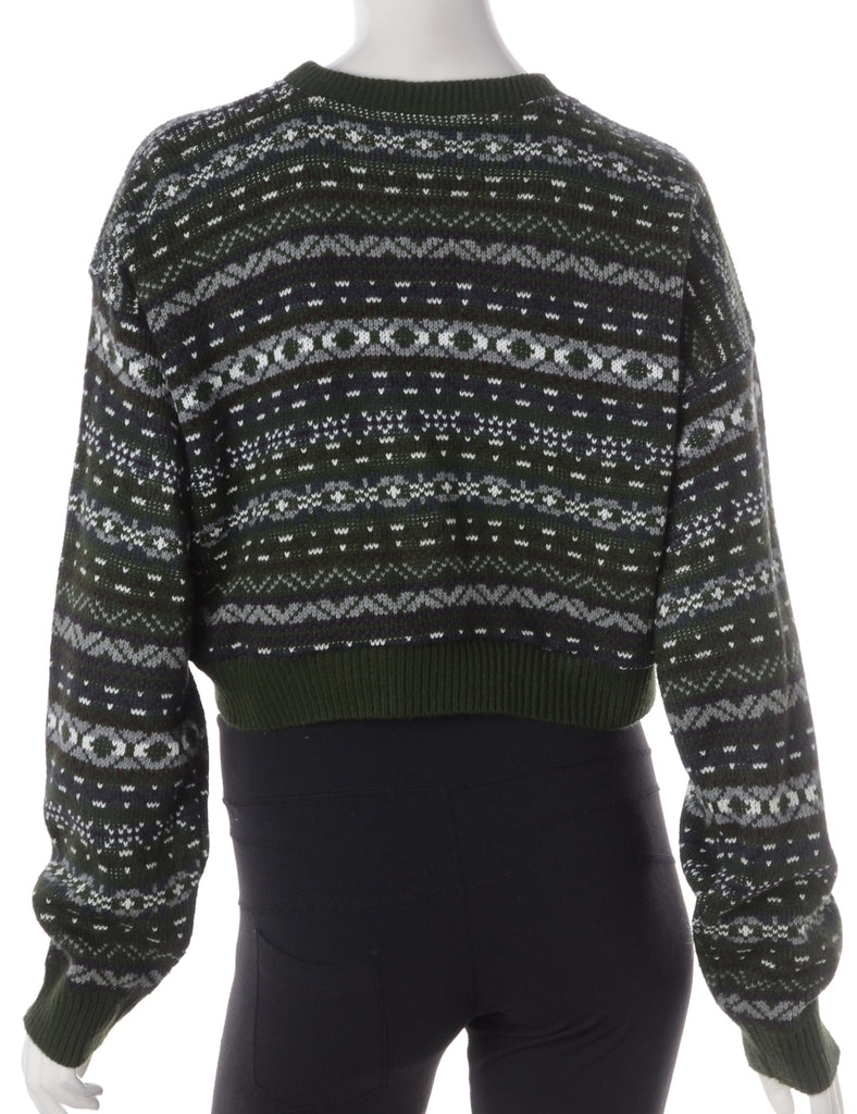 Label Graphic Pattern Cropped Jumper