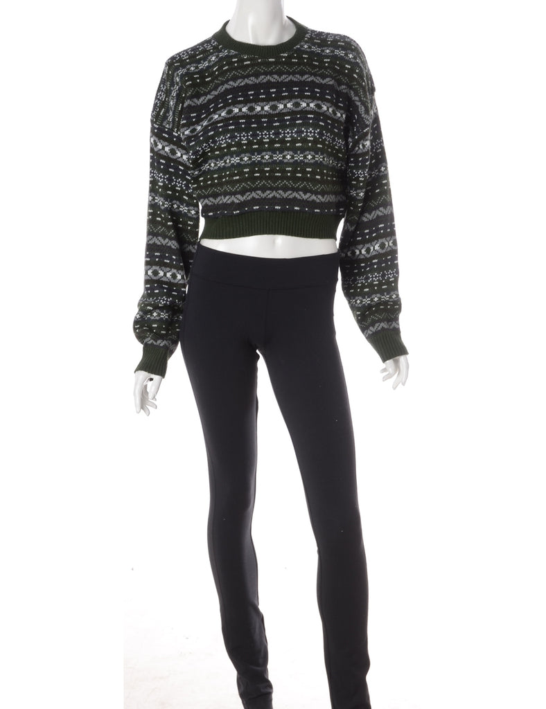 Label Graphic Pattern Cropped Jumper