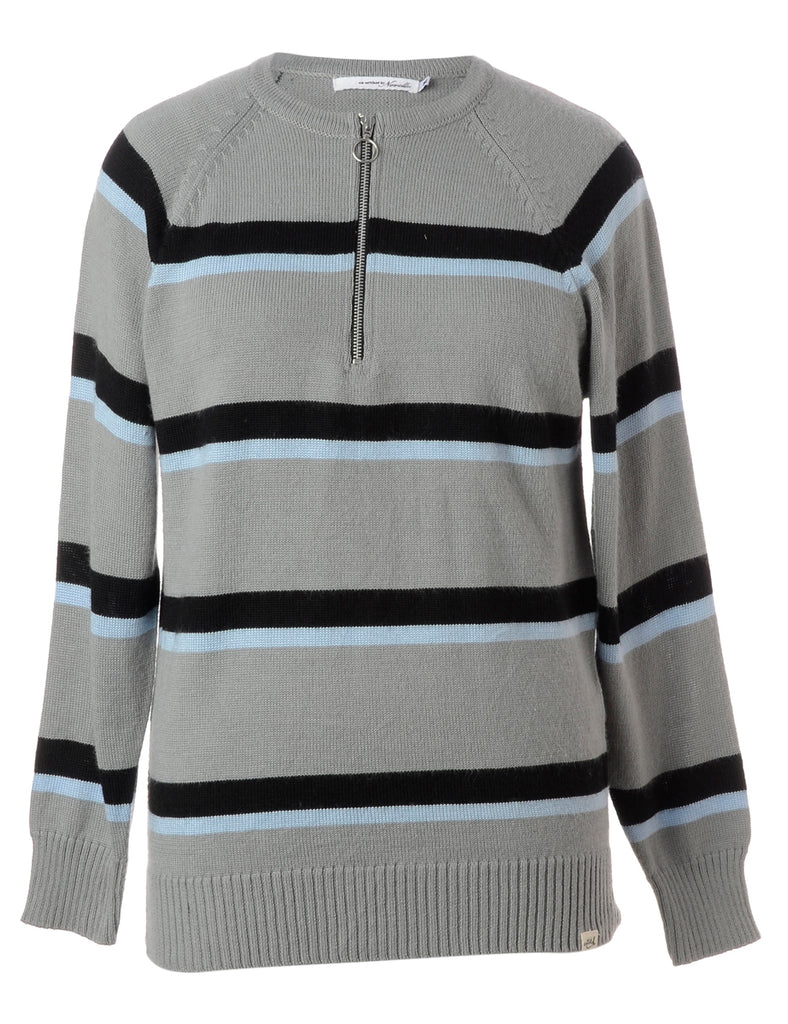 Beyond Retro Label Label Grey Zip Front Knitted Jumper