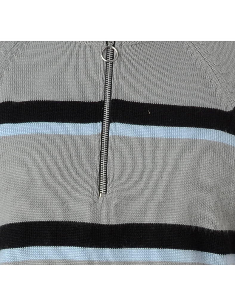 Beyond Retro Label Label Grey Zip Front Knitted Jumper