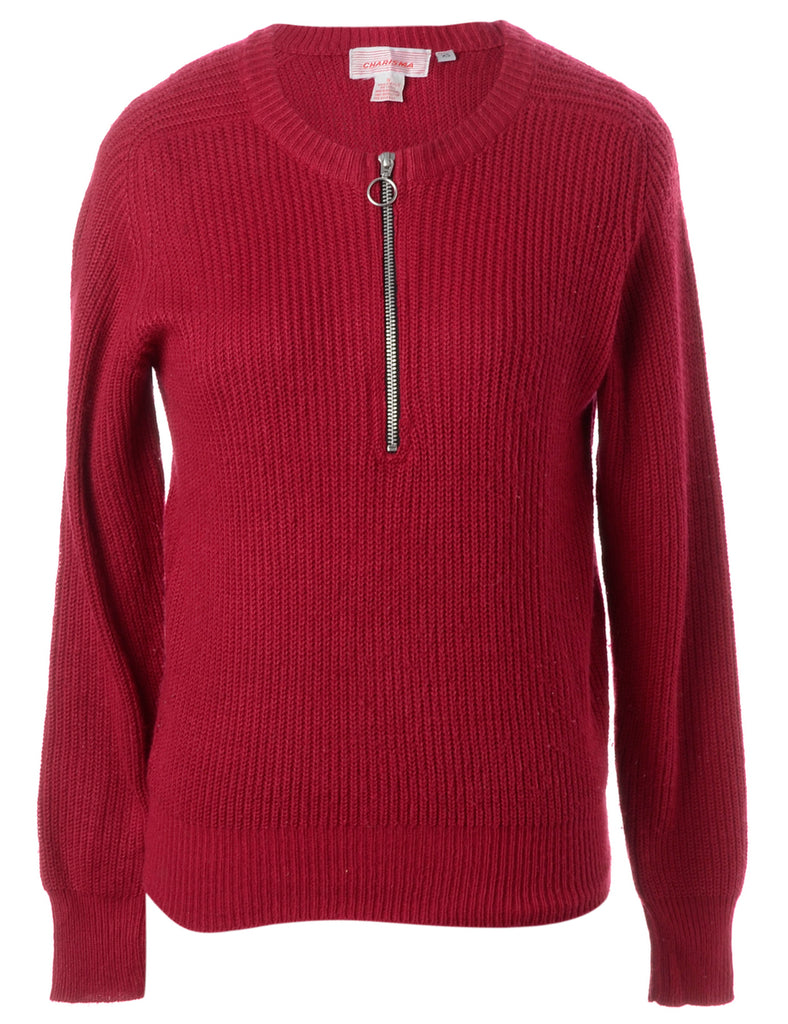 Beyond Retro Label Label Hot Pink Zip Front Knitted Jumper