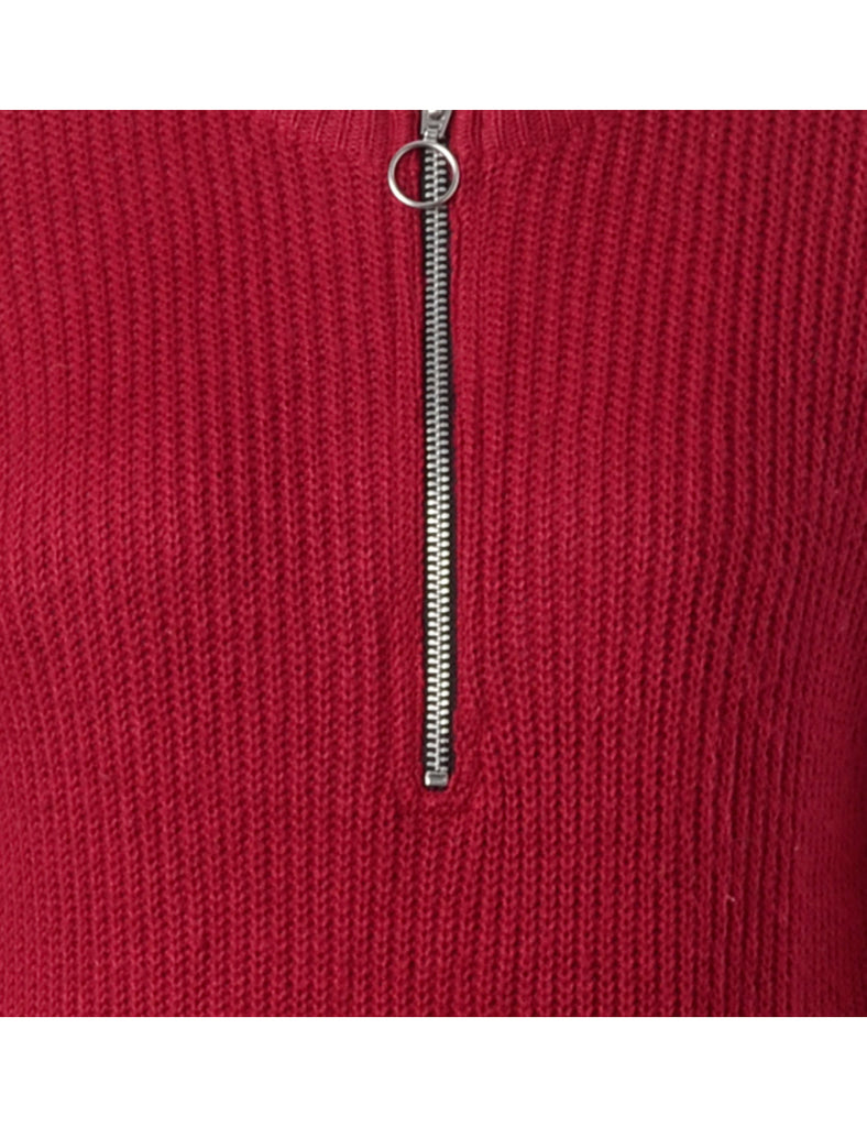 Beyond Retro Label Label Hot Pink Zip Front Knitted Jumper