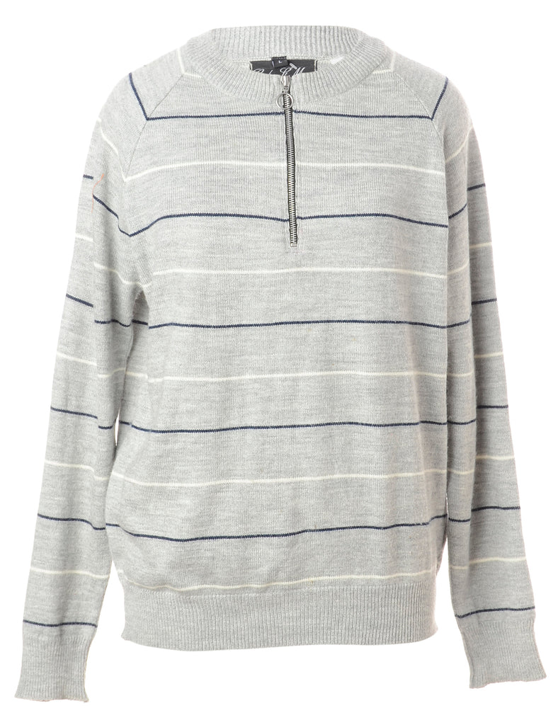 Beyond Retro Label Label Light Grey Zip Front Knitted Jumper