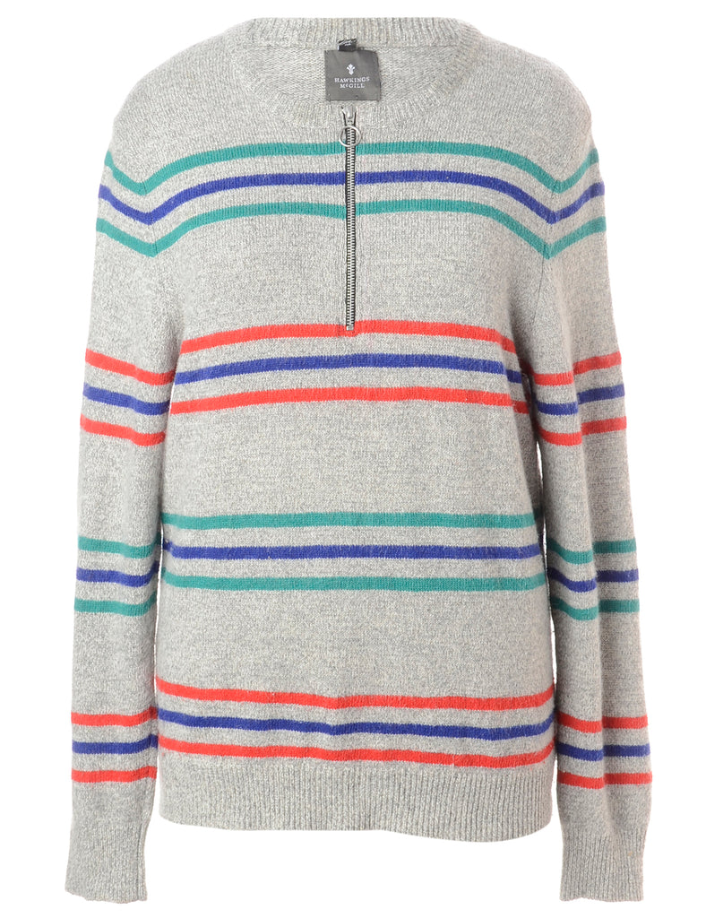 Beyond Retro Label Label Light Grey Zip Front Knitted Jumper