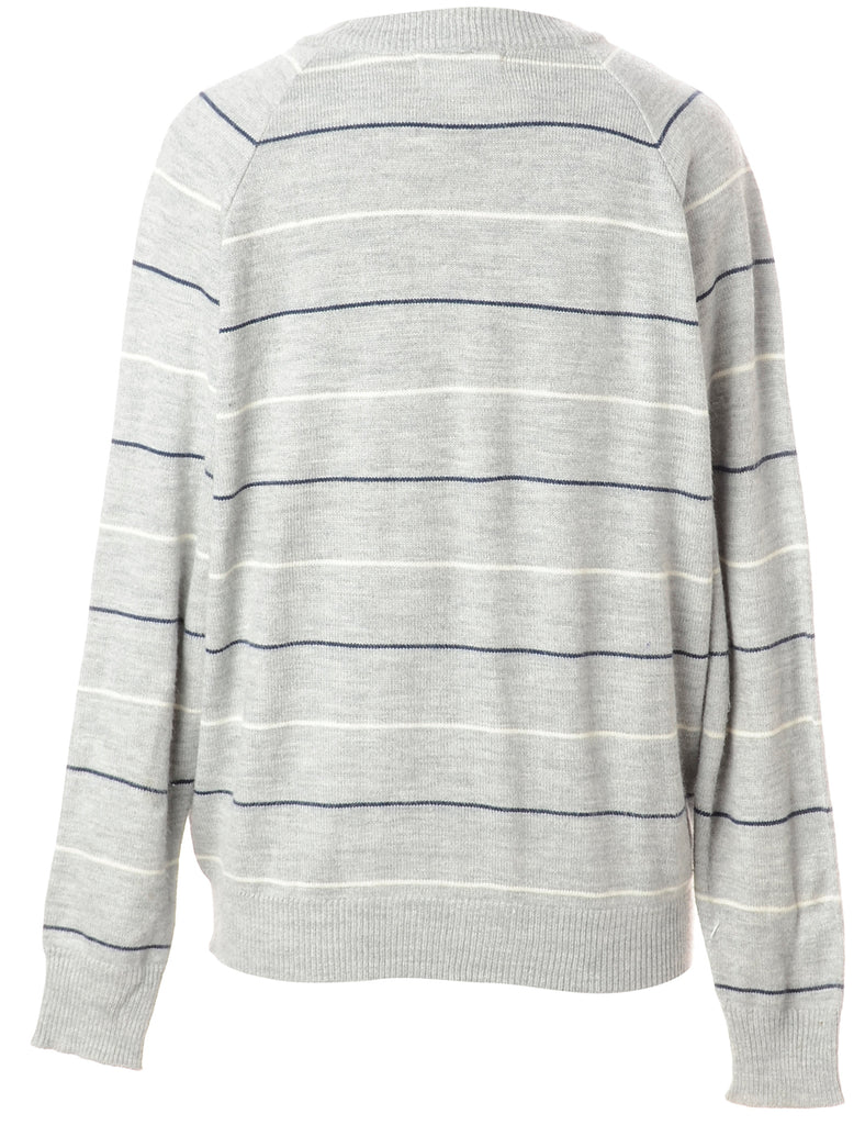 Beyond Retro Label Label Light Grey Zip Front Knitted Jumper