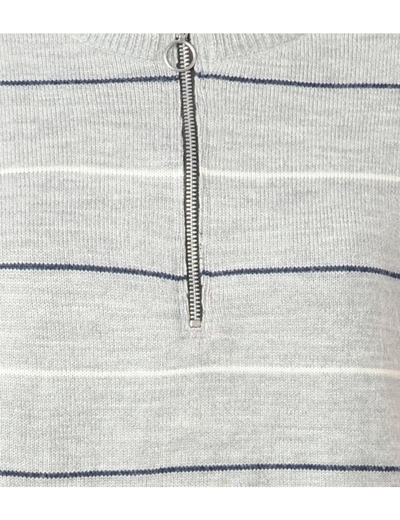 Beyond Retro Label Label Light Grey Zip Front Knitted Jumper
