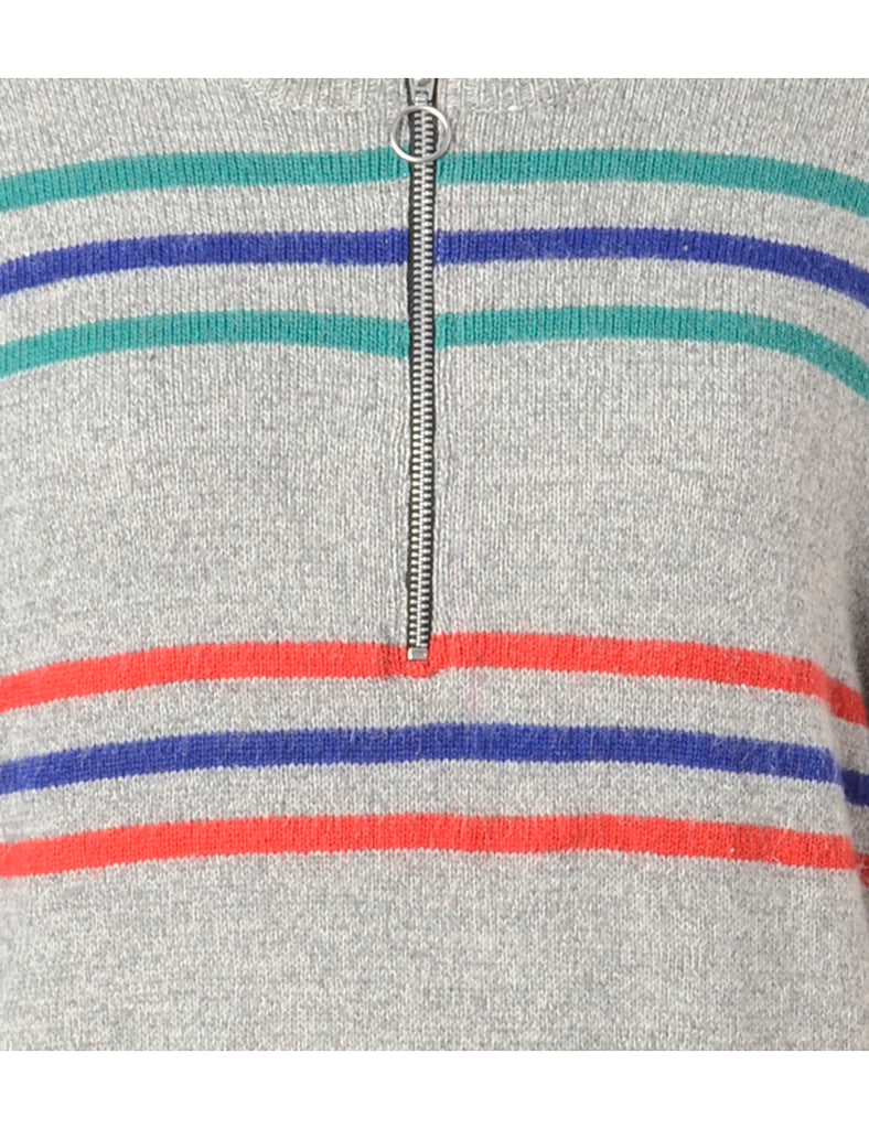 Beyond Retro Label Label Light Grey Zip Front Knitted Jumper
