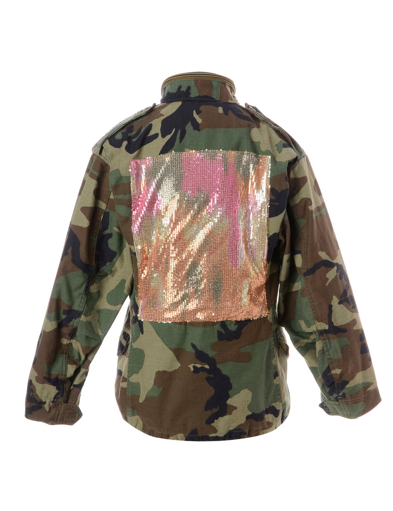 Beyond Retro Label Label Military Jacket With Sequin Panel