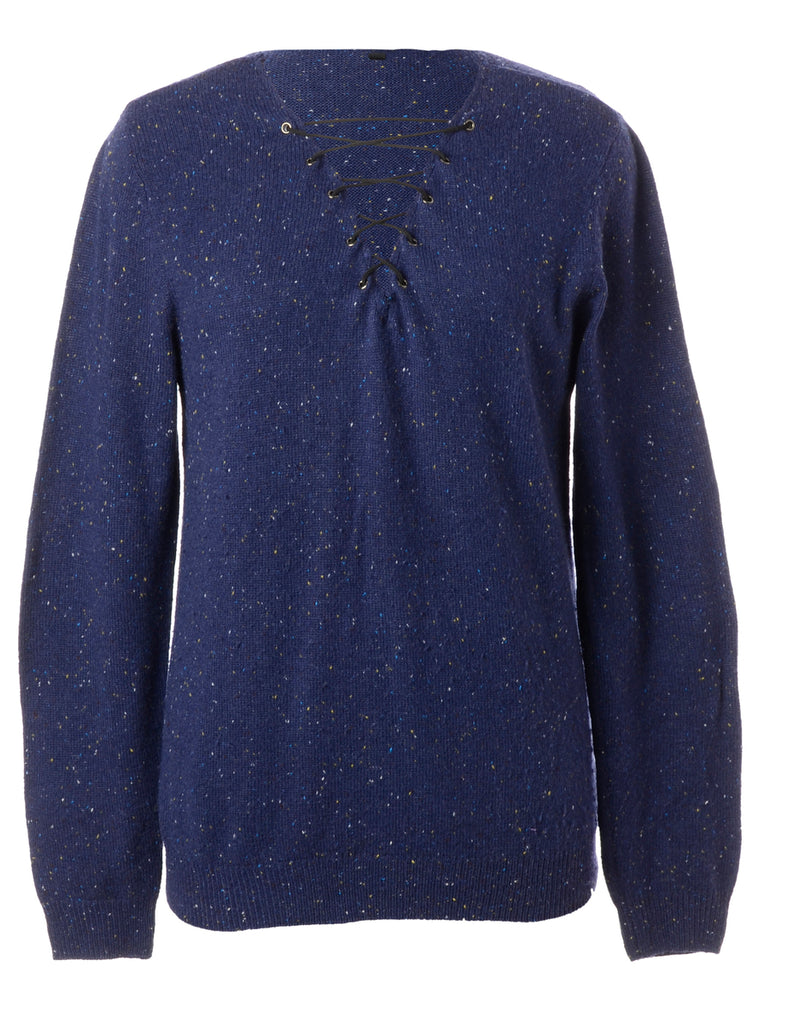 Beyond Retro Label Label Navy Lace Up Jumper