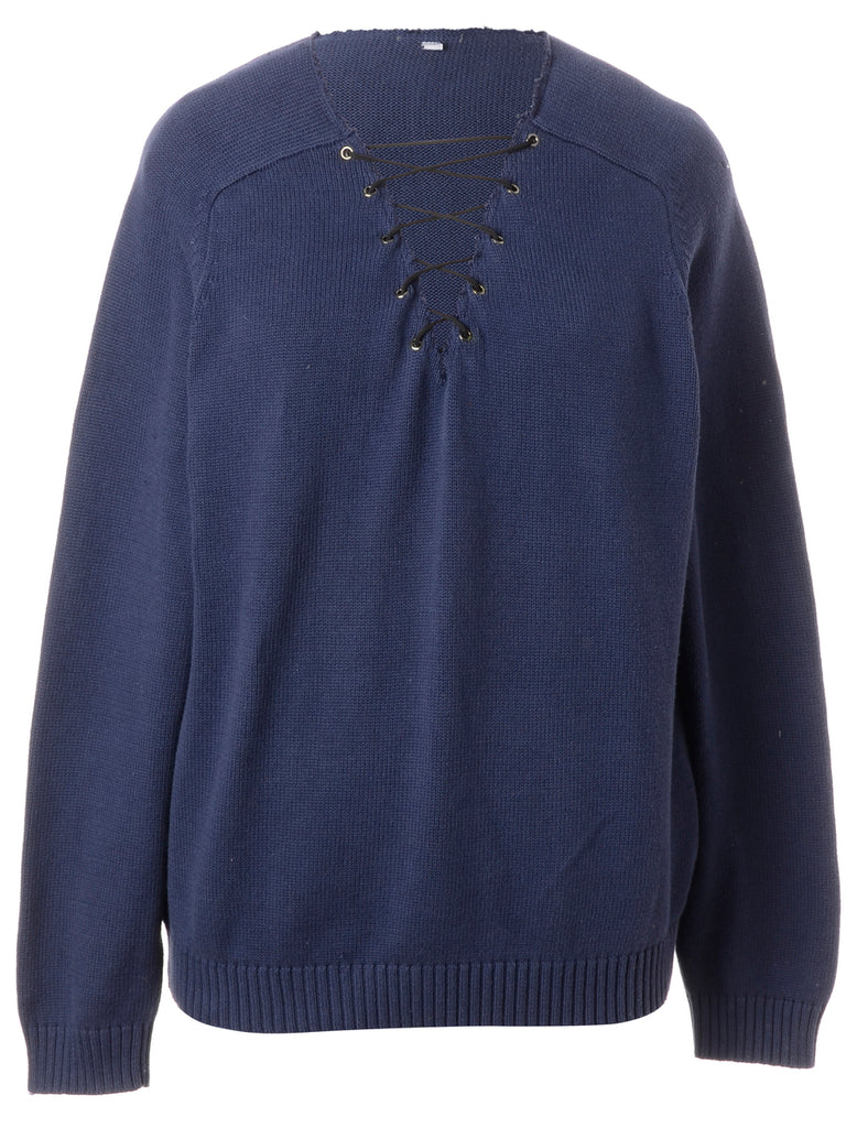 Beyond Retro Label Label Navy Lace Up Jumper