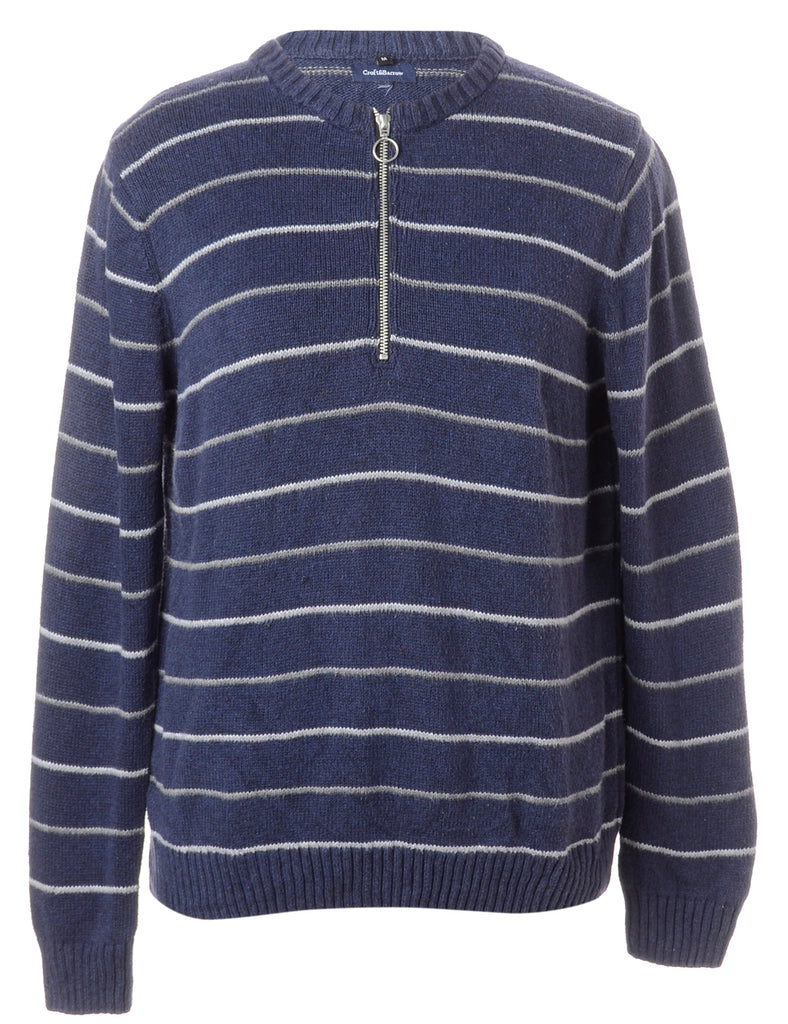 Beyond Retro Label Label Navy Zip Front Knitted Jumper