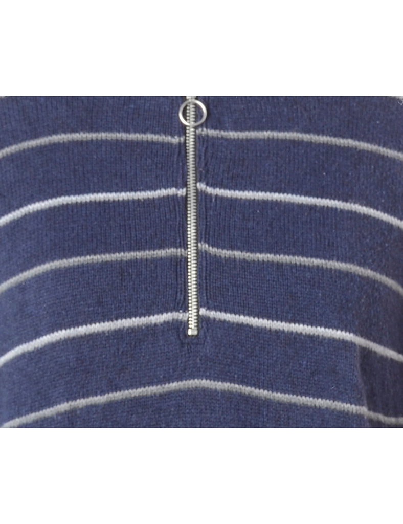 Beyond Retro Label Label Navy Zip Front Knitted Jumper