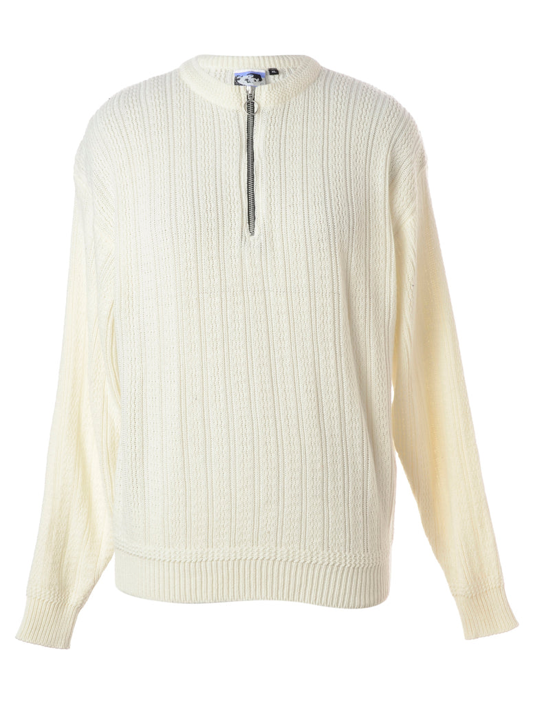 Beyond Retro Label Label Off White Zip Front Knitted Jumper
