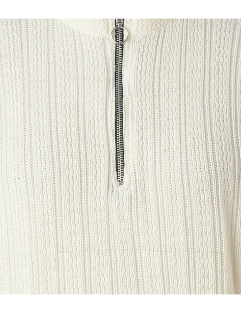 Beyond Retro Label Label Off White Zip Front Knitted Jumper